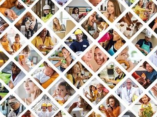 Roquette - Mosaic of pictures of joyful people