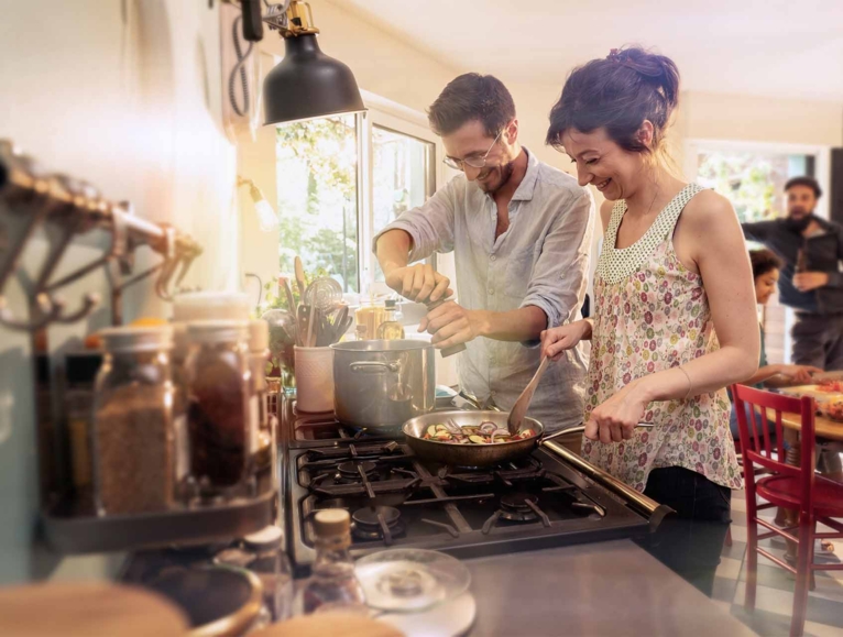 couple cooking together